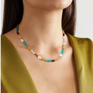 Bohemian Stainless Steel Beaded Necklace With Freshwater Pearl Tiger Eye Natural Stone 18K Gold Plated Colorful Jewelry