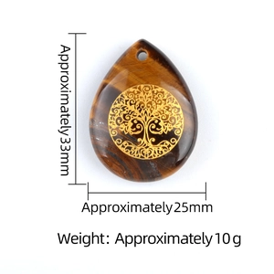 Tiger eye teardrop pendant with tree of life engraving and 33mm size dimensions