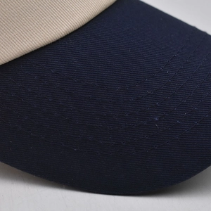 Detail of Arizona embroidery on twill cotton baseball cap with blue brim stitching
