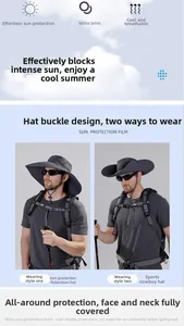 Dettaglio cappello parasole a tesa larga con doppia modalità e tessuto ad asciugatura