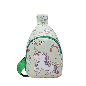 Cute green unicorn crossbody chest bag for kids with rainbow and heart patterns