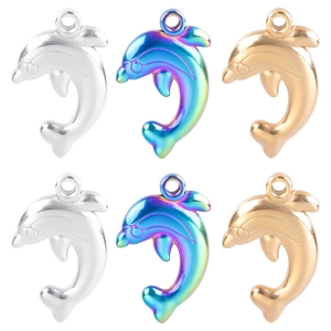 Titanium Steel Dolphin Pendant Necklace For Women Men Rainbow Gold Silver Iridescent Marine Animal Jewelry Accessory Gift