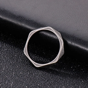 Minimalist geometric rhombic titanium steel ring with textured matte finish for men and women