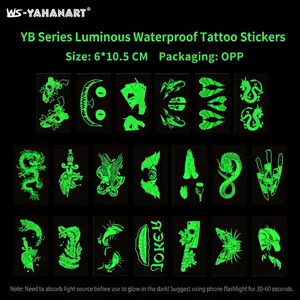 Leuchtende wasserfeste Tattoo-Aufkleber mit neongrünen Drachen- und Totenkopfmotiven