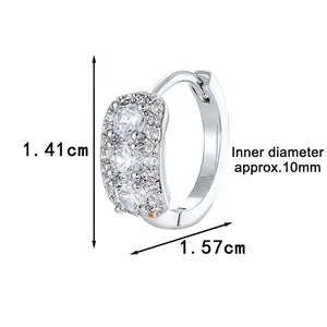 Silver geometric earrings with zircons measuring 1.41cm by 1.57cm and 10mm inner diameter