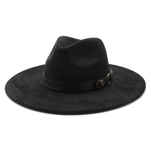 Classico cappello fedora nero in feltro di lana con fibbia in metallo dorato fine