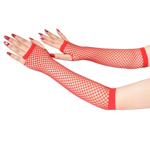 Classic red mesh long fishnet fingerless gloves for party costume and fashion accessory