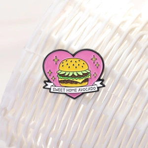 Creative heart-shaped enamel brooch with avocado burger and Sweet Home Avocado text