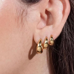 Chunky Hoop Earrings Stainless Steel High Polished Minimalist Geometric Teardrop Huggie Ear Buckles For Women