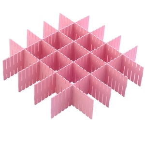 Pink adjustable plastic drawer divider set with 4 grid organizers for socks and underwear