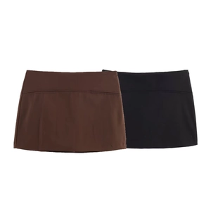 Sexy Damen Mini Skort Hohe Taille Einfarbig Polyester Streetwear Schmaler Rock Mit Seitlichem Reißverschluss