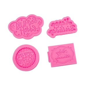 Set of 4 pink cloud and geometric silicone molds for Happy Birthday cake decorations