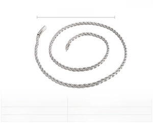 Detail of 4mm stainless steel twisted rope chain necklace measuring 660mm in length