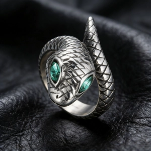 Snake Ring And Bangle Jewelry Stainless Steel Domineering Punk Gothic Style Green Zircon Eye Men Accessory