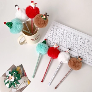 Christmas pompoms gel pen set with Santa Claus and Reindeer toppers for students