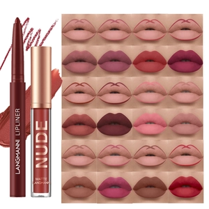 Langmanni matte lip gloss and lip liner set with 24-color professional swatches