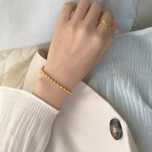 18K gold plated titanium steel bead bracelet and textured ring set for women