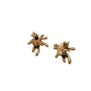 18K gold plated tiger eye stone stud earrings featuring a unique fireworks floral design