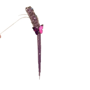 Elegant purple butterfly tassel hair clip with crystal accents on a clean white background
