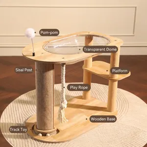 Árbol para gatos multinivel de madera con cápsula espacial y postes de cuerda de sisal