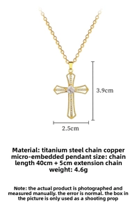 Macro view of hollow cross necklace with crystals and titanium steel chain dimensions