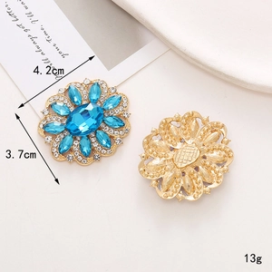 Golden sunflower alloy charm with blue crystals and white rhinestones for DIY shoe decor