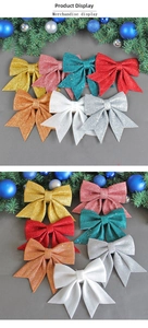 Close-up of sparkling Christmas glitter bows in various colors for festive tree decoration