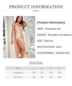 Detailed size guide table for champagne silk nightgown featuring bust and length measurements