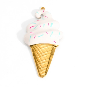18K gold plated ice cream charm with colorful enamel details for DIY jewelry making