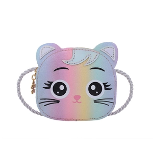 Cute rainbow glitter cat crossbody bag with cat ears and cartoon face for toddlers