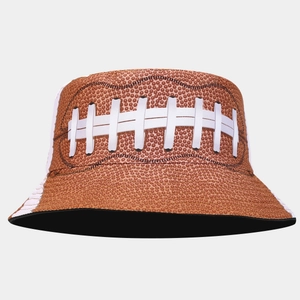 Detail der American Football Textur und weißen Nähte auf dem wendbaren Anglerhut Modell