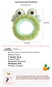 Detail view of green plush frog headband with flannel texture and 3D eye decorations