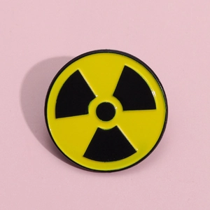 Creative yellow and black radioactive symbol circular metal enamel brooch pin badge