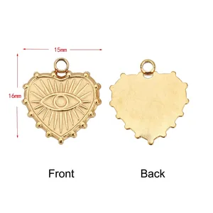 18k gold plated heart-shaped evil eye pendants in 15mm size for DIY jewelry making