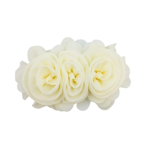 Detailed view of three beige chiffon rose flowers for children's hair accessories