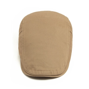 Classic khaki embroidered flat cap in durable cotton twill with precision stitching