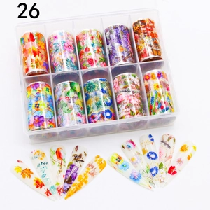 10-color floral nail art transfer stickers set with storage box and finished examples