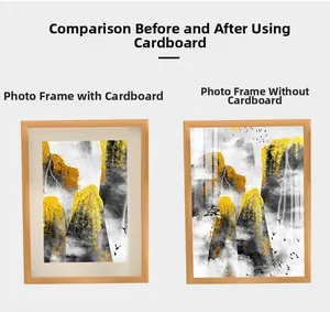 Detail view of wood shadow box frame with and without matting for DIY specimen art