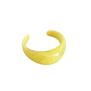 Minimalist wide yellow resin open cuff bracelet with stylish marble texture