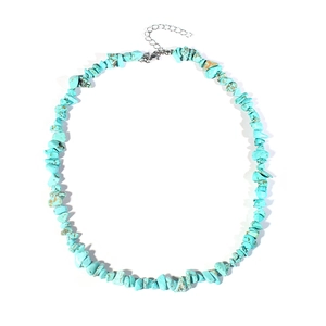Irregular sky blue crystal stone beaded necklace with adjustable silver clasp for women