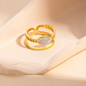 Gold-plated hollow star double-layer adjustable ring with sparkling rhinestones set on stones
