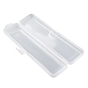 Two-pack clear rectangular plastic storage cases for makeup brushes and stationery