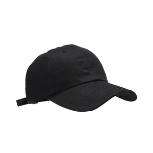 Classic black cotton baseball cap in a minimalist six-panel design with adjustable strap