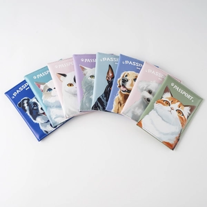 Passport Holder Cover PU Leather Cute Pet Cat Dog Pattern Travel Document Case Card Organizer Wallet Lightweight
