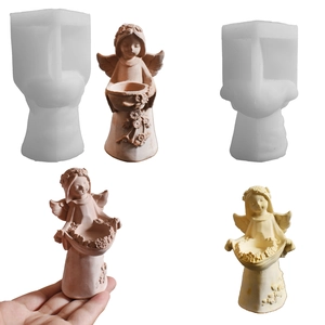 Winged Angel Girl Portrait Silicone Mold For DIY Candlestick Plaster Epoxy Resin Succulent Flower Pot Crafting