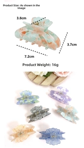 Detailed size specifications of marble textured hair claw clips in assorted colors