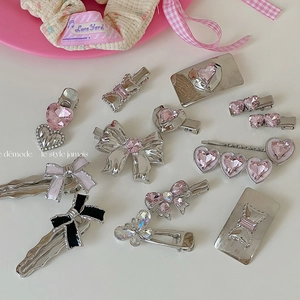 Pink Rhinestone Hair Clips Alloy Crystal Side Pins Heart Star Bow Shapes Sweet Fashion Accessories For Women Girls