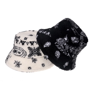 Sherpa Fleece Bucket Hat Paisley Pattern Warm Winter Retro Streetwear Foldable Outdoor For Men Women