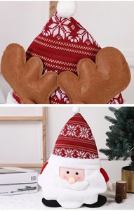 Close-up of knit fabric texture and reindeer antlers on Christmas plush decor