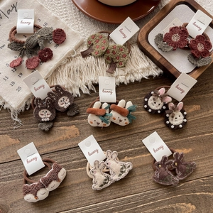 Cute Kids Hair Accessories Knitted Crochet Animal Flower Hair Ties And Hair Clips Handmade Autumn Winter Korean Style Girls